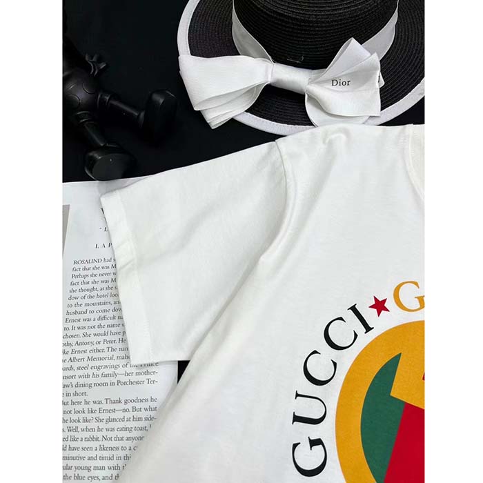 Gucci Men GG Cotton Jersey Printed T-Shirt Off White Crewneck Short Sleeves