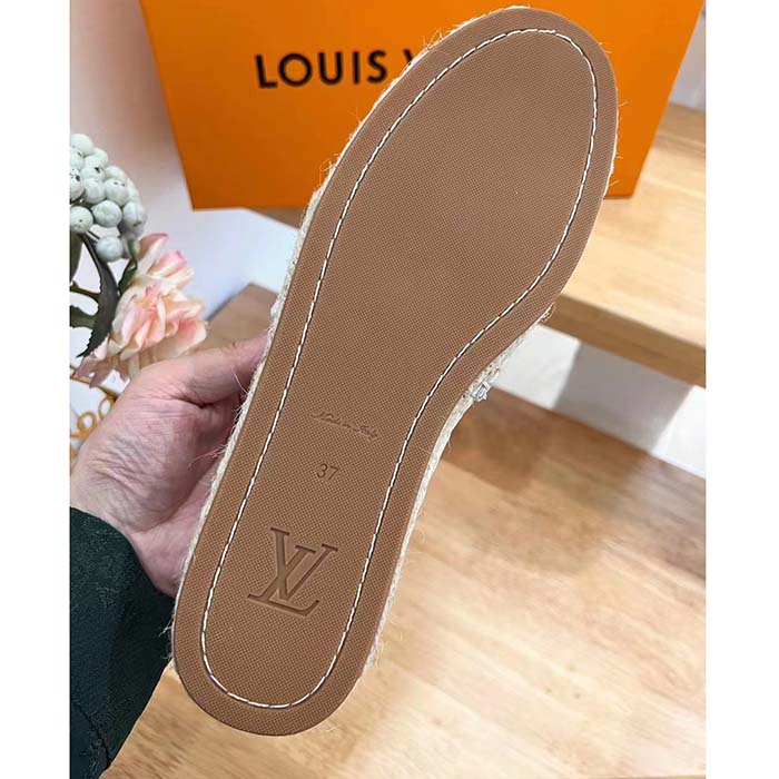 Louis Vuitton LV Women Starboard Flat Espadrille Ivory White Lamb Leather Rubber