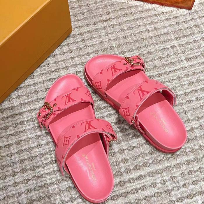 Louis Vuitton Women LV Bom Dia Flat Comfort Mule Pink Monogram-Embossed Calf