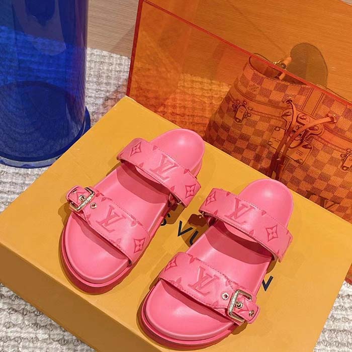 Louis Vuitton Women LV Bom Dia Flat Comfort Mule Pink Monogram-Embossed Calf