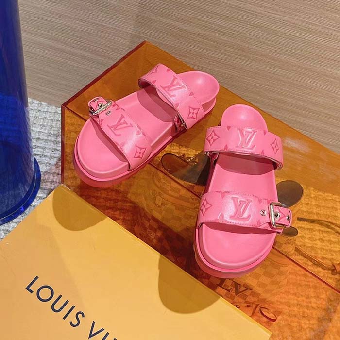 Louis Vuitton Women LV Bom Dia Flat Comfort Mule Pink Monogram-Embossed Calf