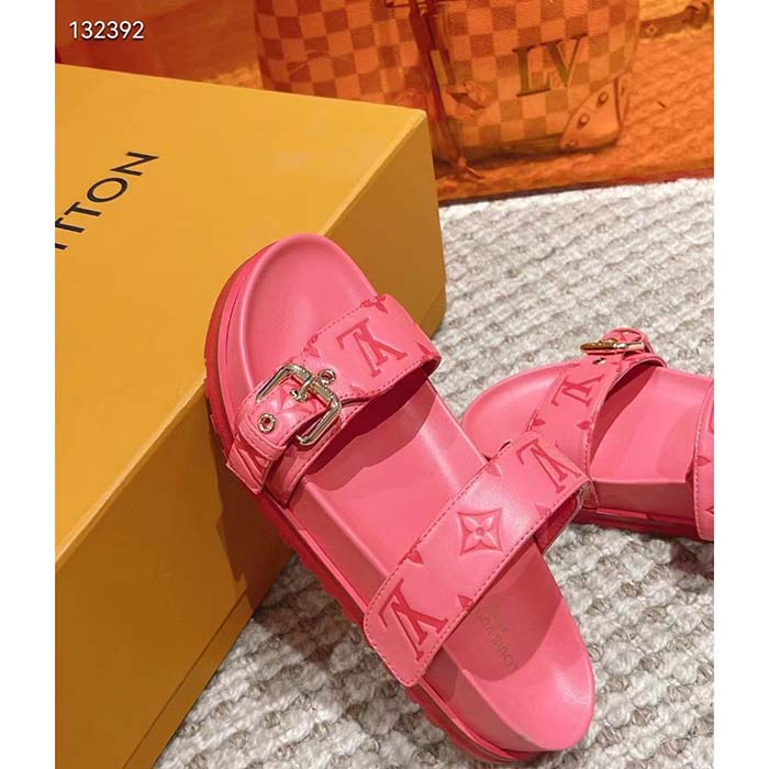 Louis Vuitton Women LV Bom Dia Flat Comfort Mule Pink Monogram-Embossed Calf