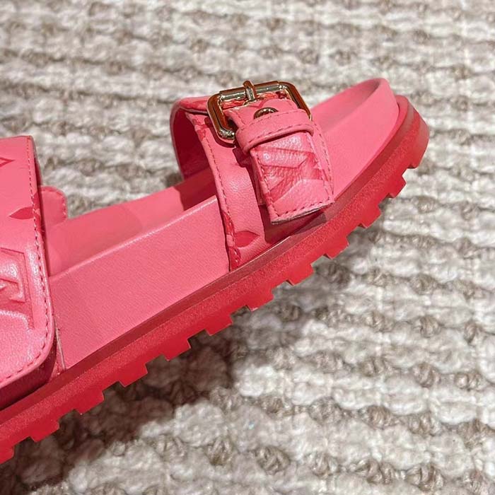Louis Vuitton Women LV Bom Dia Flat Comfort Mule Pink Monogram-Embossed Calf