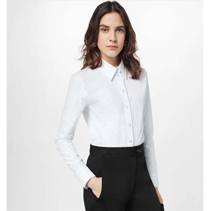 Louis Vuitton Women LV Long Sleeved Fitted Shirt Cotton Blanc Optique White Regular Fit
