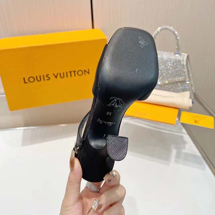 Louis Vuitton Women LV Sparkle Sandal Black Calfskin Leather Outsole 9.5 CM Heel