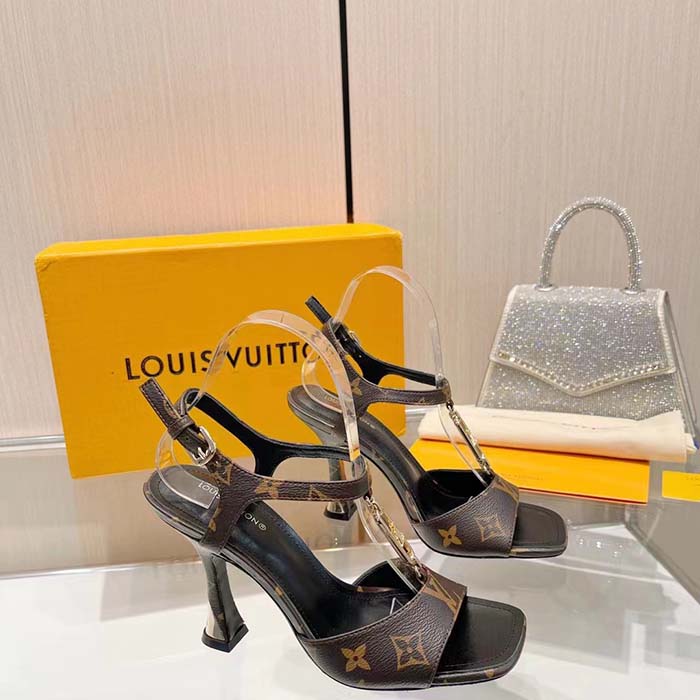 Louis Vuitton Women LV Sparkle Sandal Brown Monogram Canvas Outsole 9.5 CM Heel