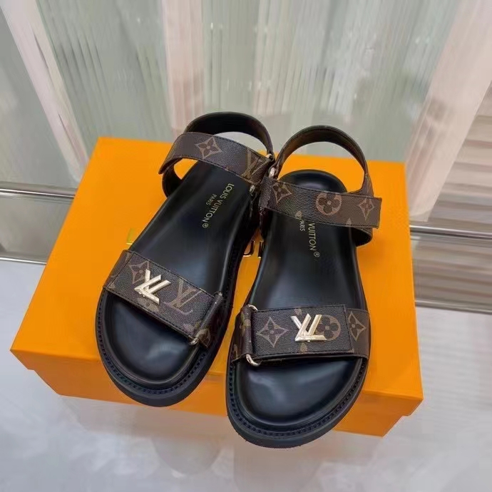 Louis Vuitton Women LV Sunset Comfort Flat Cacao Brown Patent Monogram Canvas
