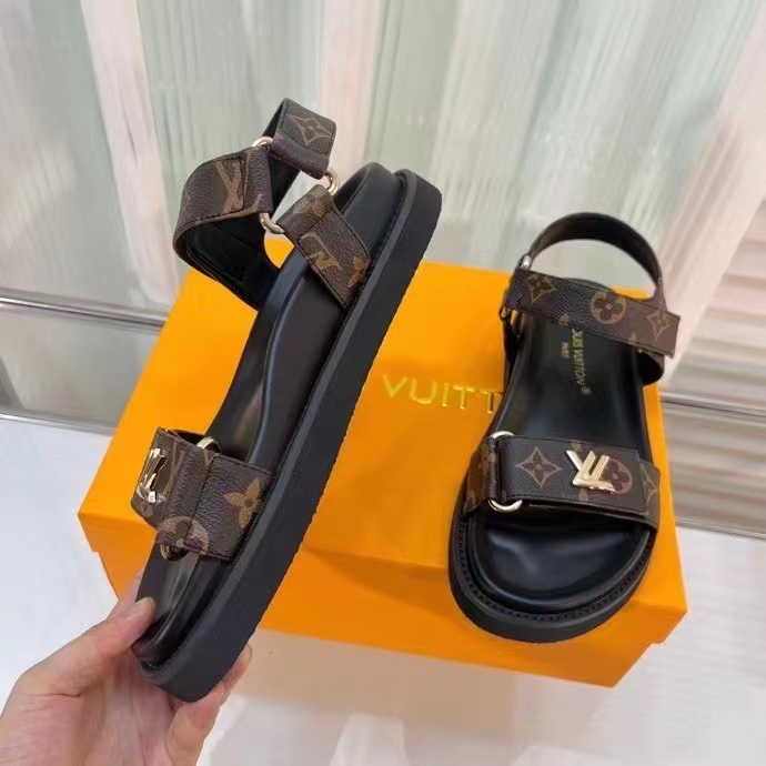 Louis Vuitton Women LV Sunset Comfort Flat Cacao Brown Patent Monogram Canvas