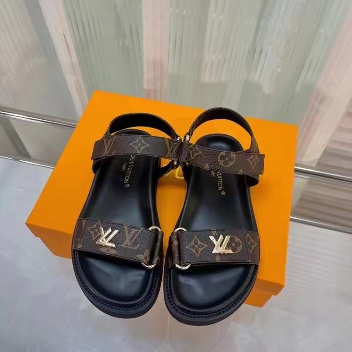 Louis Vuitton Women LV Sunset Comfort Flat Cacao Brown Patent Monogram Canvas