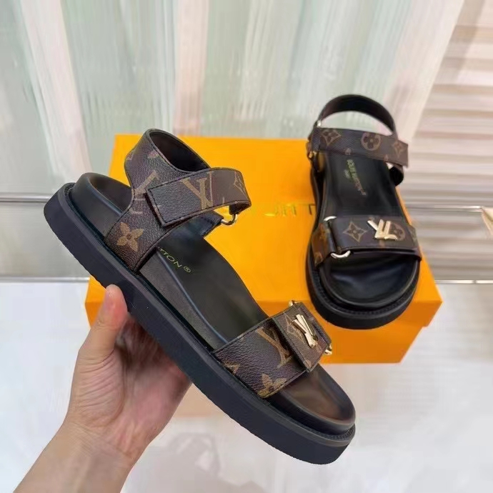 Louis Vuitton Women LV Sunset Comfort Flat Cacao Brown Patent Monogram Canvas