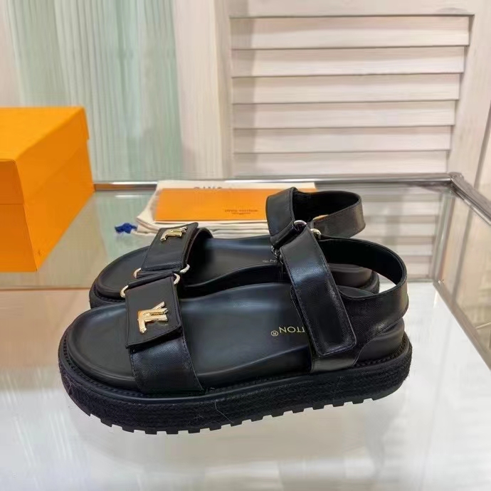 Louis Vuitton Women LV Sunset Comfort Flat Sandal Ivory Black Lamb Leather