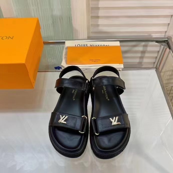 Louis Vuitton Women LV Sunset Comfort Flat Sandal Ivory Black Lamb Leather
