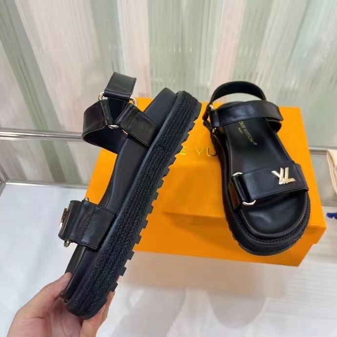 Louis Vuitton Women LV Sunset Comfort Flat Sandal Ivory Black Lamb Leather