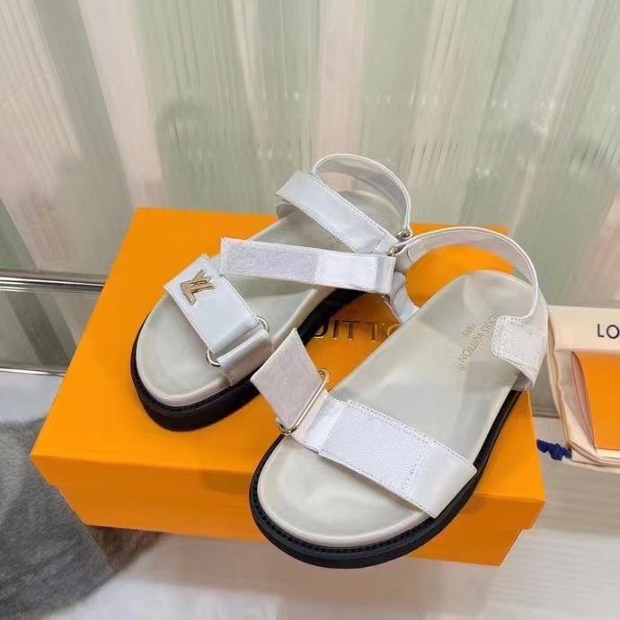 Louis Vuitton Women LV Sunset Comfort Flat Sandal Ivory White Lamb Leather