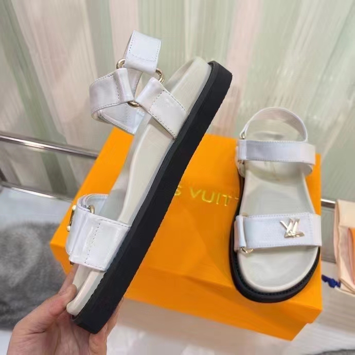 Louis Vuitton Women LV Sunset Comfort Flat Sandal Ivory White Lamb Leather