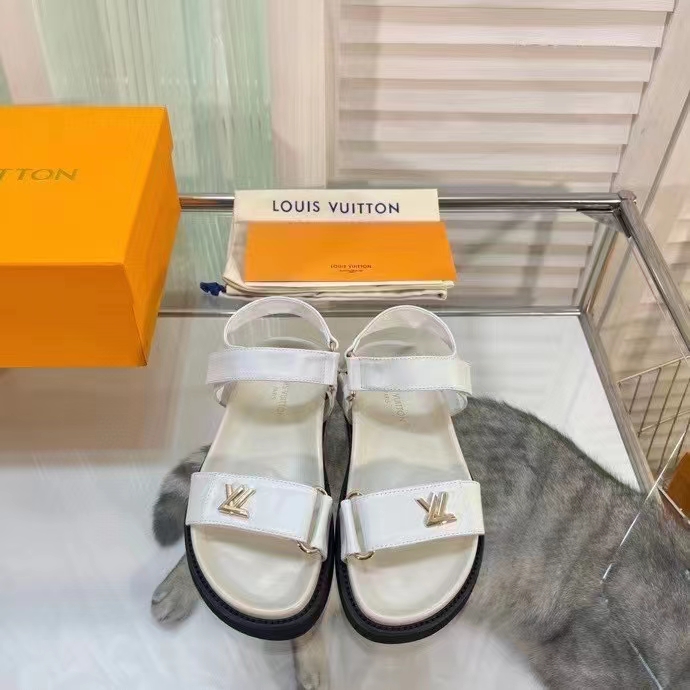 Louis Vuitton Women LV Sunset Comfort Flat Sandal Ivory White Lamb Leather
