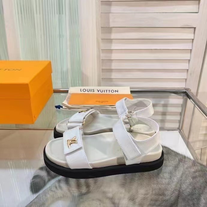 Louis Vuitton Women LV Sunset Comfort Flat Sandal Ivory White Lamb Leather