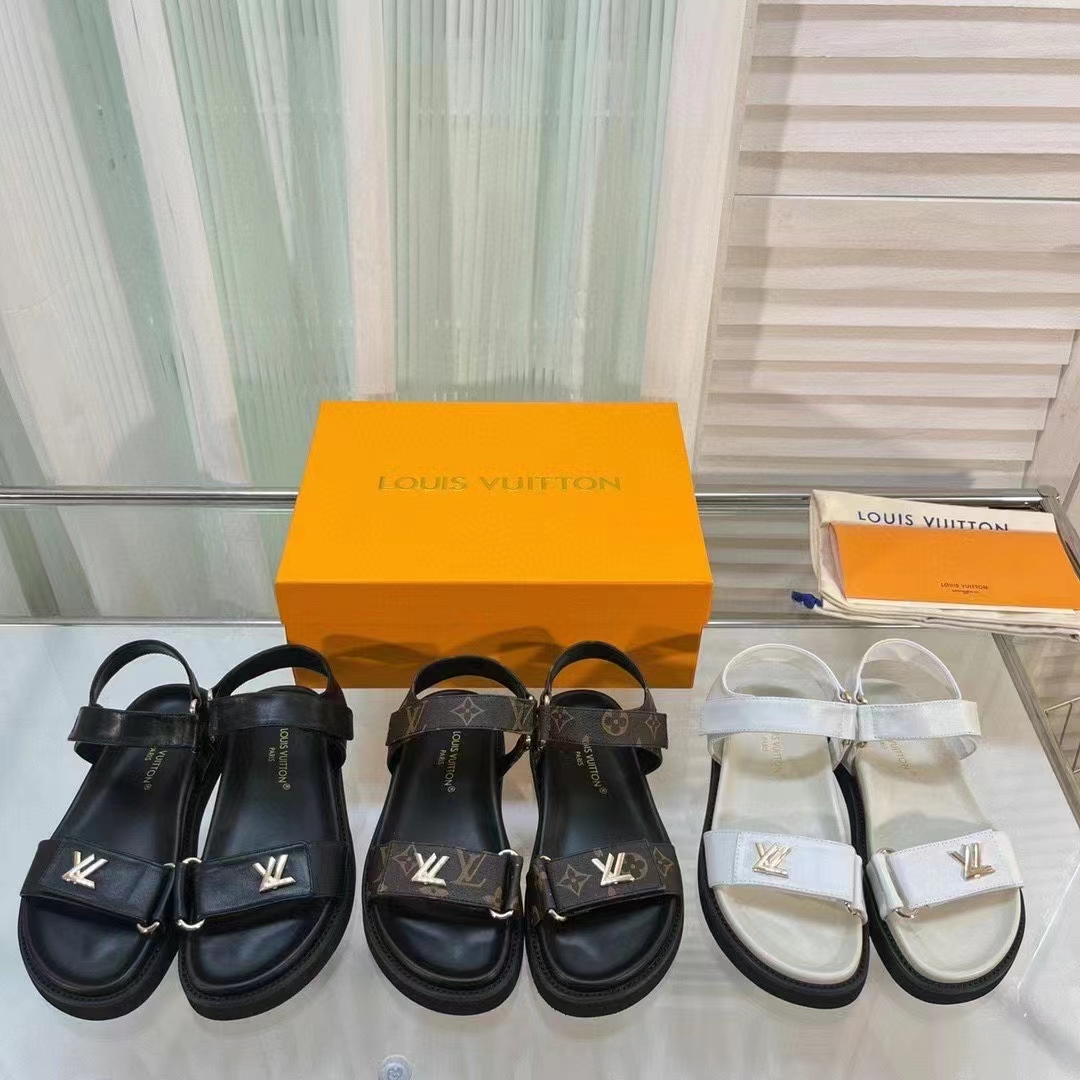 Louis Vuitton Women LV Sunset Comfort Flat Sandal Ivory Black Lamb Leather