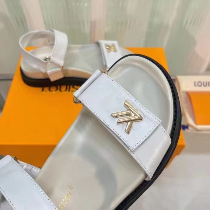 Louis Vuitton Women LV Sunset Comfort Flat Sandal Ivory White Lamb Leather