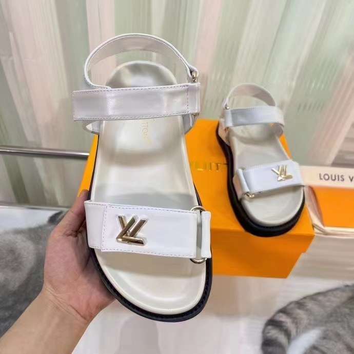 Louis Vuitton Women LV Sunset Comfort Flat Sandal Ivory White Lamb Leather