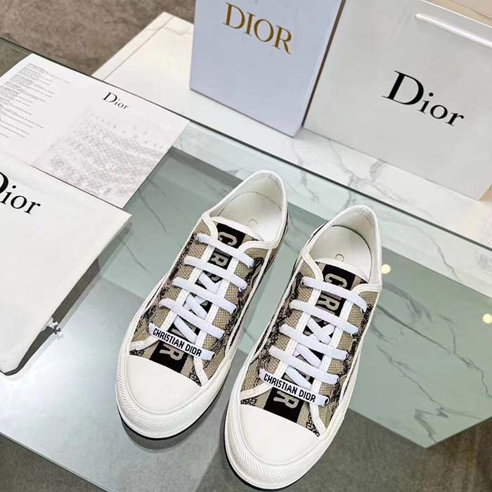 Dior CD Unisex Walk’n’Dior Sneaker Beige Black Embroidered Cotton Toile De Jouy Voyage