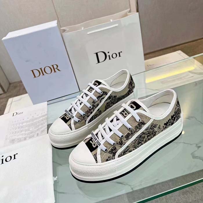 Dior CD Unisex Walk’n’Dior Sneaker Beige Black Embroidered Cotton Toile De Jouy Voyage