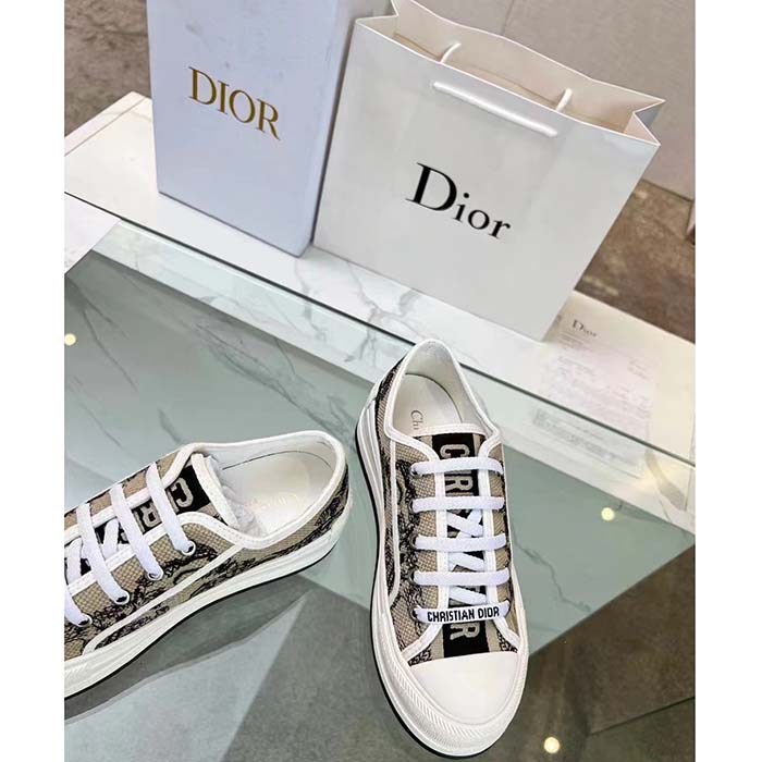 Dior CD Unisex Walk’n’Dior Sneaker Beige Black Embroidered Cotton Toile De Jouy Voyage