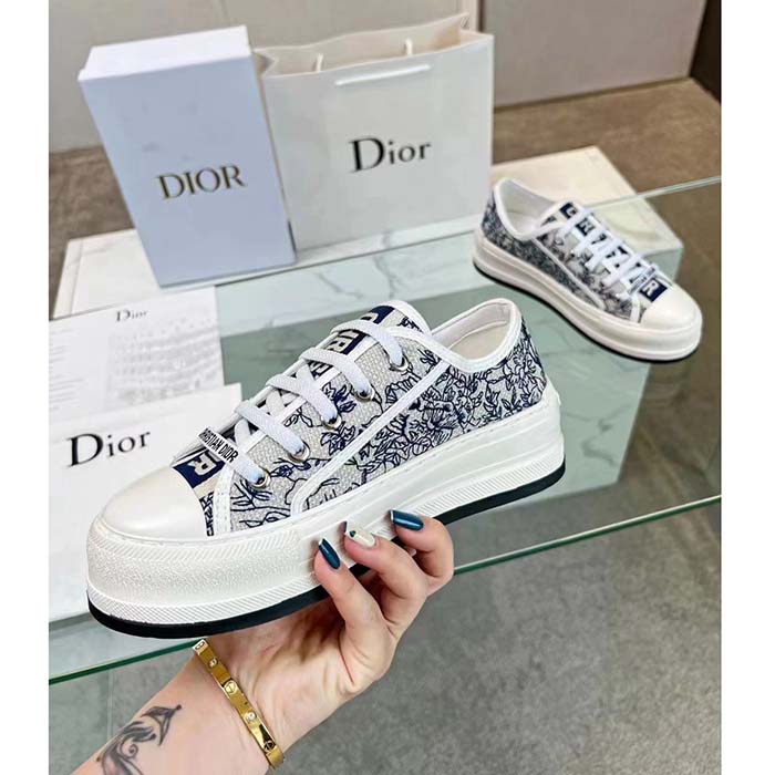 Dior CD Unisex Walk’n’Dior Sneaker Blue Toile De Jouy Embroidered Cotton