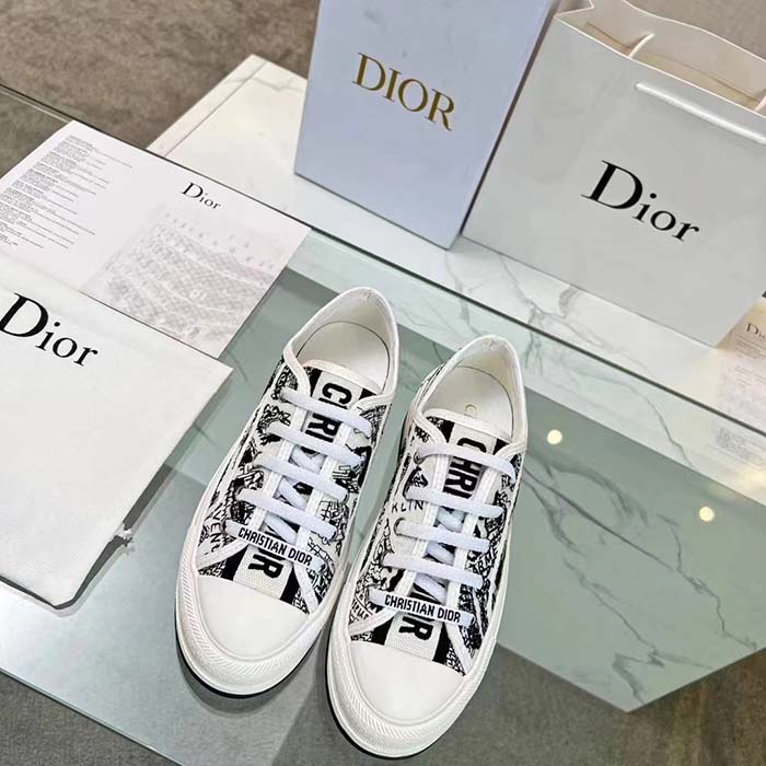 Dior CD Unisex Walk’n’Dior Sneaker White Black Cotton Embroidered Plan De Paris