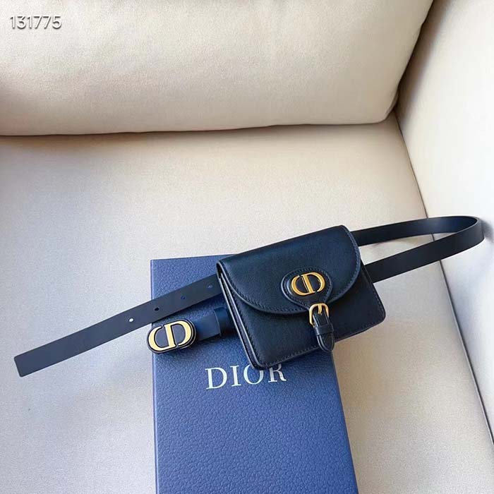 Dior CD Women Dior Bobby Belt Removable Pouch Black Smooth Calfskin 20 MM Width