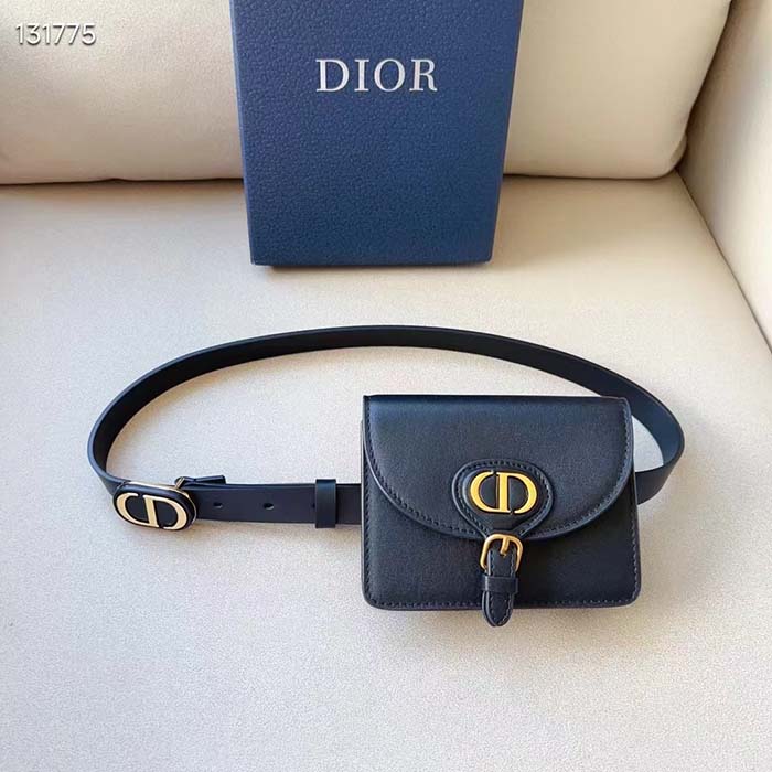 Dior CD Women Dior Bobby Belt Removable Pouch Black Smooth Calfskin 20 MM Width