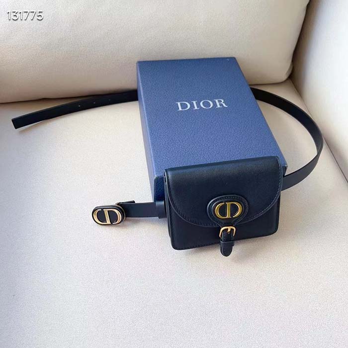 Dior CD Women Dior Bobby Belt Removable Pouch Black Smooth Calfskin 20 MM Width