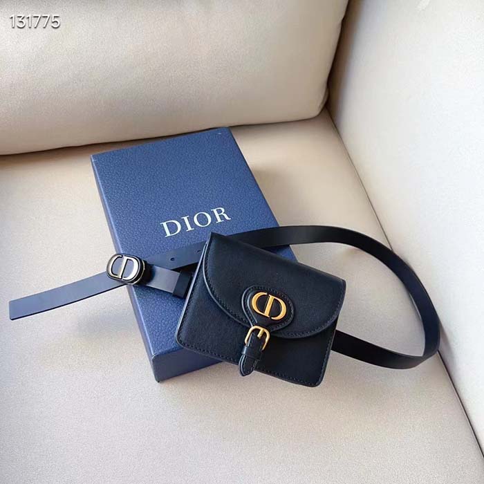Dior CD Women Dior Bobby Belt Removable Pouch Black Smooth Calfskin 20 MM Width