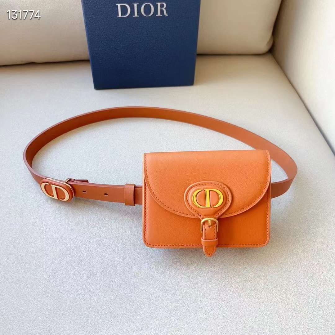 Dior CD Women Dior Bobby Belt Removable Pouch Orange Smooth Calfskin 20 MM Width