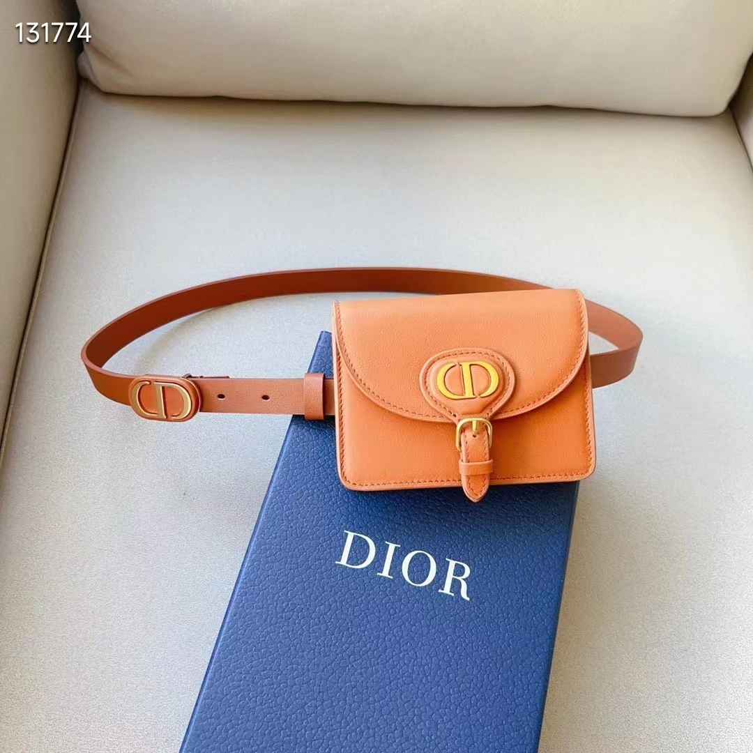 Dior CD Women Dior Bobby Belt Removable Pouch Orange Smooth Calfskin 20 MM Width