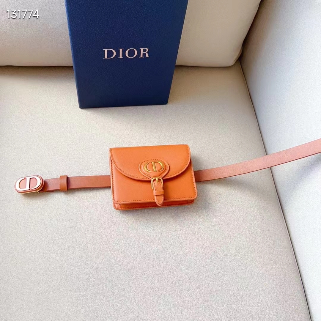 Dior CD Women Dior Bobby Belt Removable Pouch Orange Smooth Calfskin 20 MM Width