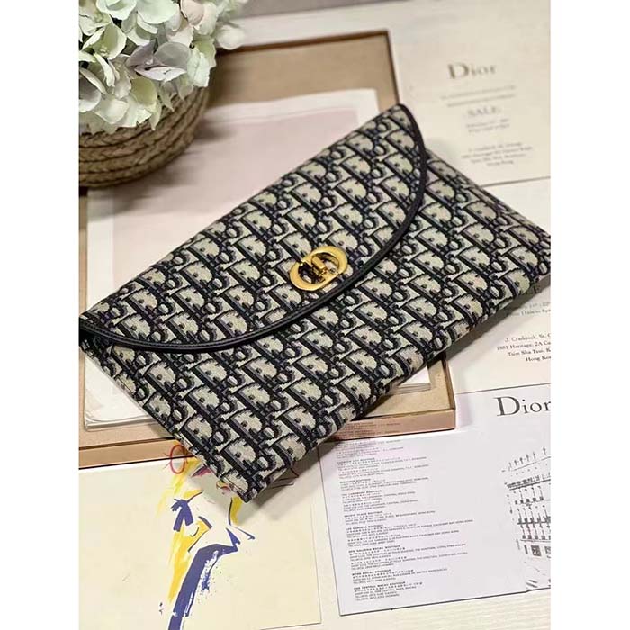 Dior Unisex CD 30 Montaigne Avenue Pouch Flap Blue Dior Oblique Jacquard