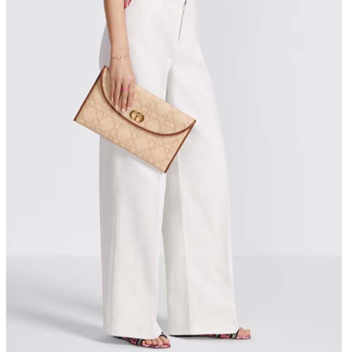 Dior Unisex CD 30 Montaigne Avenue Pouch Flap Natural Cannage Raffia
