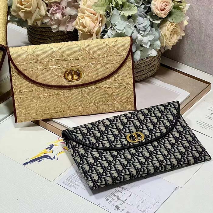 Dior Unisex CD 30 Montaigne Avenue Pouch Flap Natural Cannage Raffia