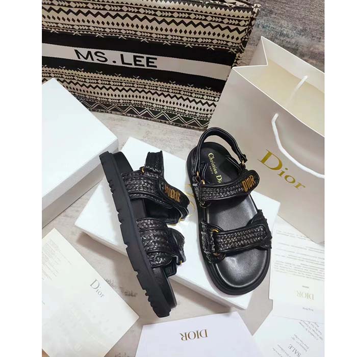Dior Unisex CD Dioract Sandal Black Braided Raffia