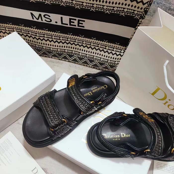 Dior Unisex CD Dioract Sandal Black Braided Raffia