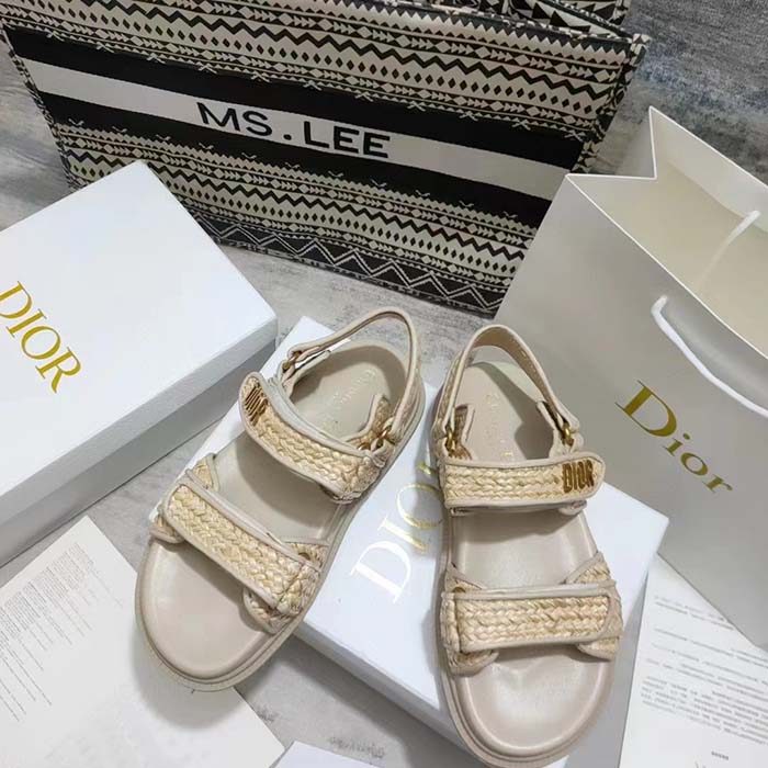Dior Unisex CD Dioract Sandal Jute-Colored Braided Raffia