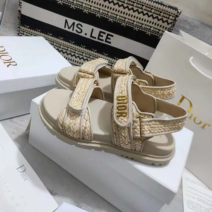 Dior Unisex CD Dioract Sandal Jute-Colored Braided Raffia