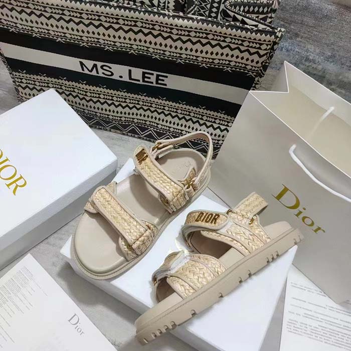 Dior Unisex CD Dioract Sandal Jute-Colored Braided Raffia