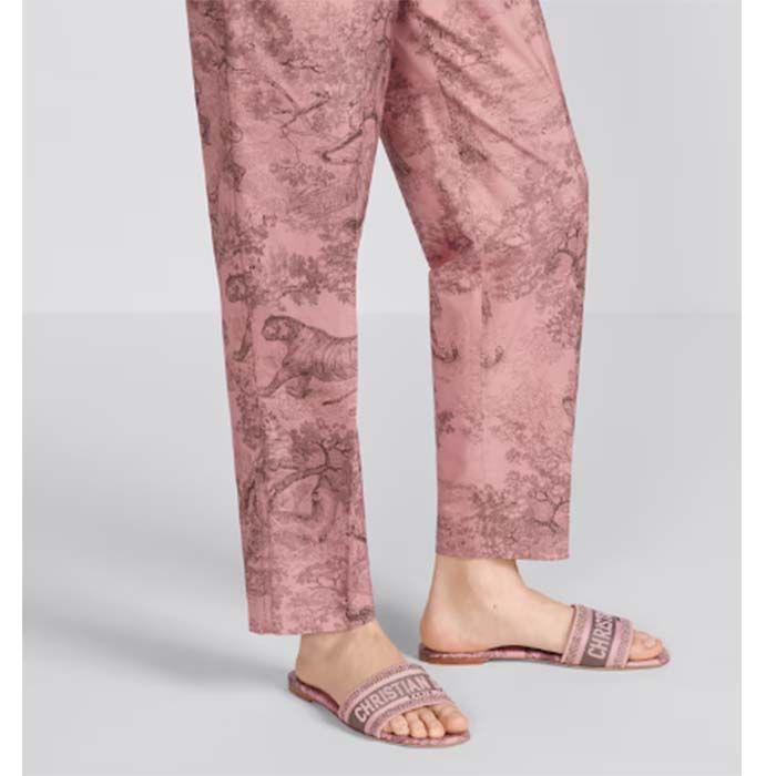 Dior Unisex CD Dway Slide Pink Gray Embroidered Cotton Toile De Jouy Sauvage