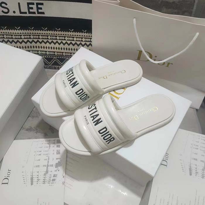 Dior Unisex CD Every-D Slide White Embossed Lambskin