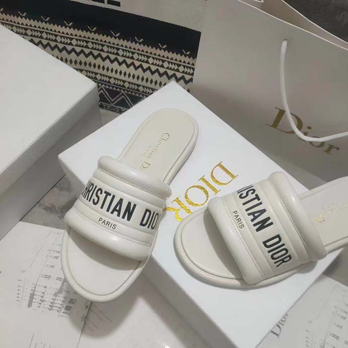 Dior Unisex CD Every-D Slide White Embossed Lambskin