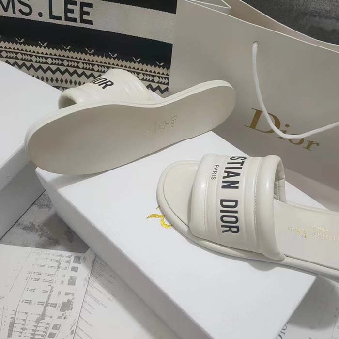 Dior Unisex CD Every-D Slide White Embossed Lambskin
