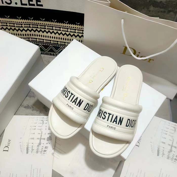 Dior Unisex CD Every-D Slide White Embossed Lambskin