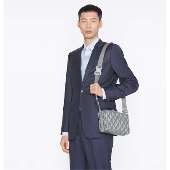 Dior Unisex CD Lingot Pouch Gray CD Diamond Canvas Smooth Calfskin